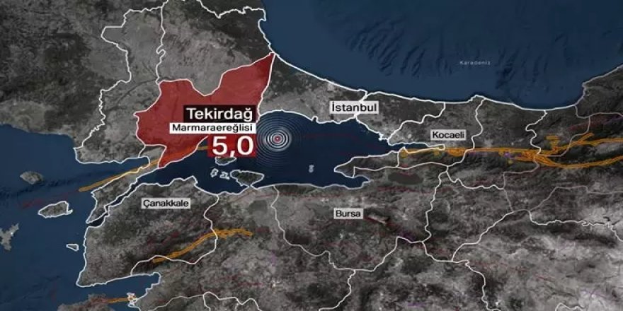 Marmara Denizi'nde 5 büyüklüğünde deprem