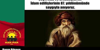 HAK-PAR: Seyit Rıza ve arkadaşlarını İdam edilişlerinin 87. yıl dönümünde, saygıyla anıyoruz